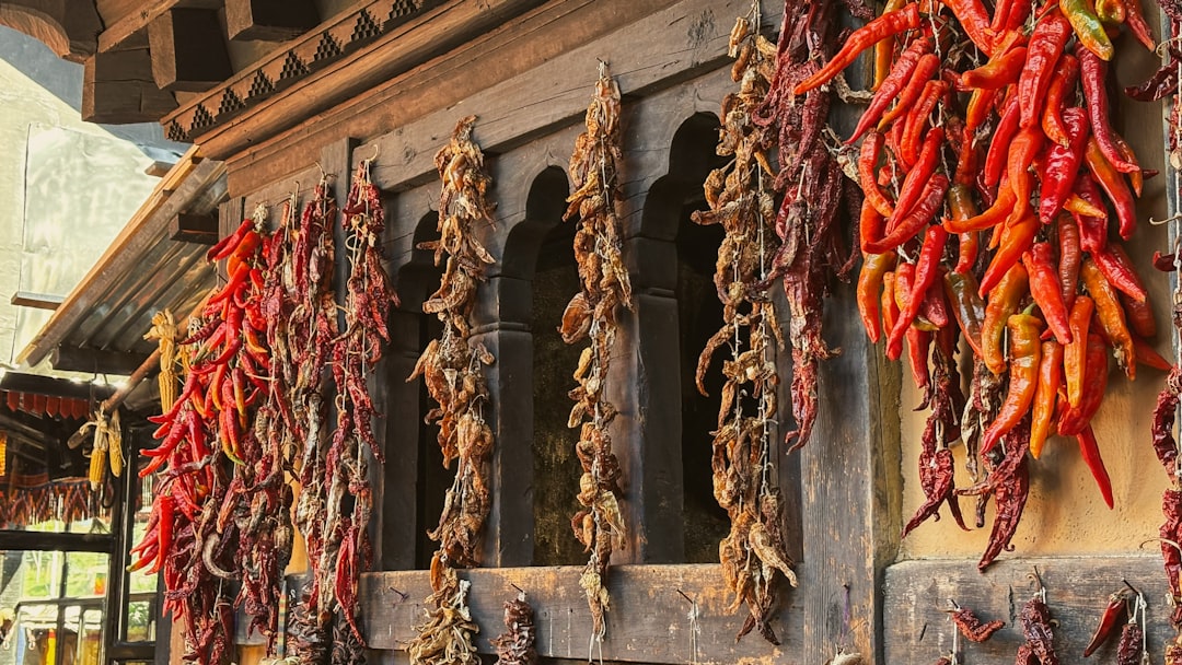 Dried red chillies hanging outside a Bhutanese house